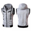 Grey Sleeveless Hooded Zipper Sport Gym Warm