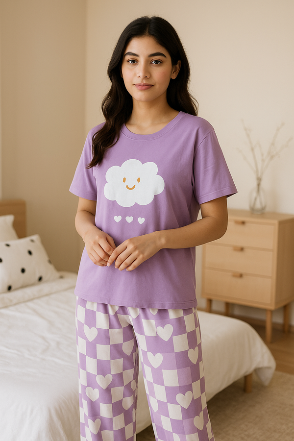 PURPEL PRINTED NIGHT WEAR