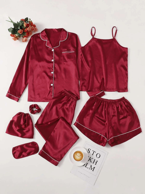 7 Piece Nightwear For Comfort Night Red Free Size