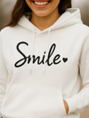 Smile Heart Printed White Hoodie & Black Trouser Tracksuit – Winter Fleece Set for Women