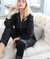 Black Silk Night Suit Turn Down Collar Long Sleeves