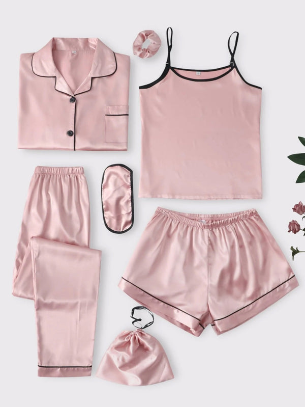 7 Piece Nightwear For Comfort Night Pink Free Size