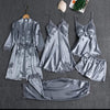 5 PIECE NIGHTWEAR . 05 Piece Bridal Nightwear Silk Grey Stone