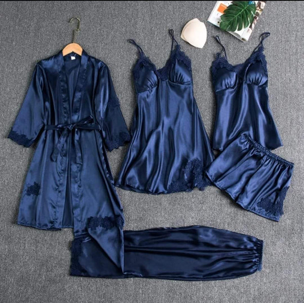 5 PIECE NIGHTWEAR . 05 Piece Bridal Nightwear Silk Gresey Knit