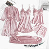 5 PIECE NIGHTWEAR . 05 Piece Bridal Nightwear Silk Hot Pink
