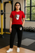 Tracksuit For Women And Girls In Red T Shirt Round Neck Half Sleeves