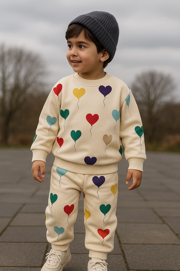 Off White Hearts Printed Kids Tracksuit