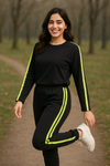 Full Sleeves Side Line Women’s Tracksuit Black Yellow