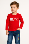 Boss Printed Kids Formal Wear With Denum Paint Red Color
