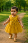 Baby Girl Party Frock – For Ages 6 to 18 Months Year Yellow