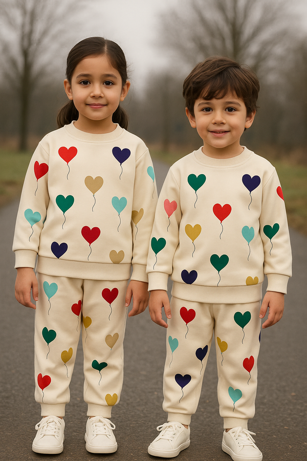 Off White Hearts Printed Kids Tracksuit