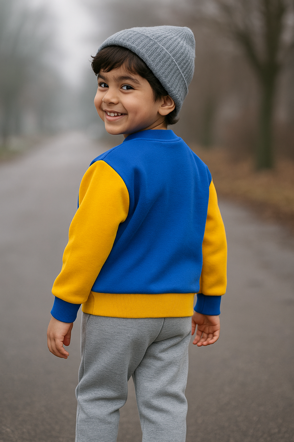 Yellow & Blue Bear Printed Kids Sweatshirt Set