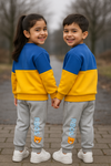 Yellow & Blue Bear Printed Kids Sweatshirt Set