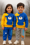 Yellow & Blue Bear Printed Kids Sweatshirt Set