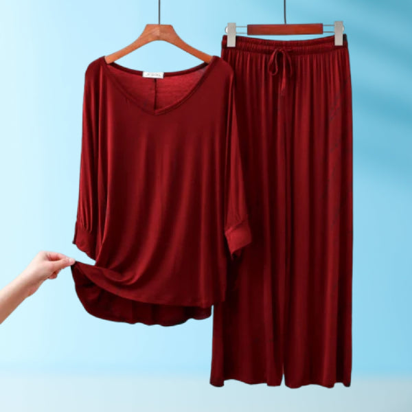 Red V-Neck Women Night Suit PJ Set ARTICLE NO# 56