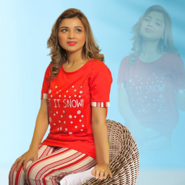 Let it Snow Woman Pajama Set Red
