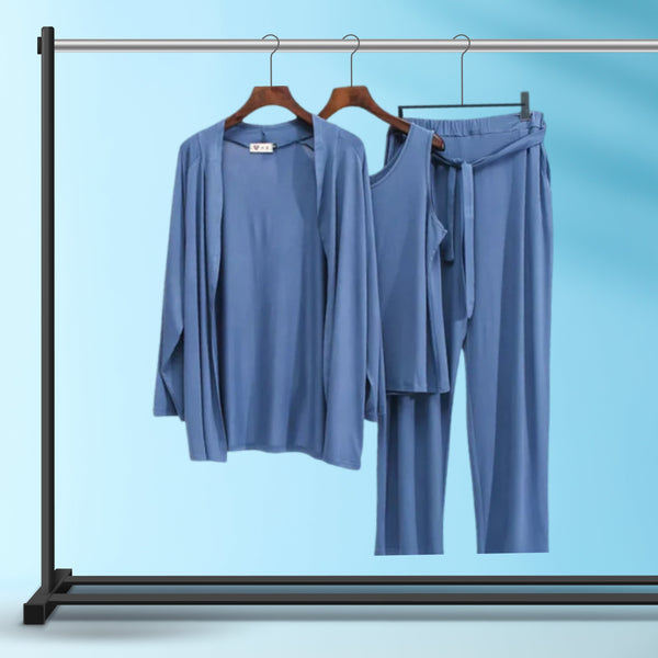 Long Sleeve Women Night Suit PJ Set 3 Pieces