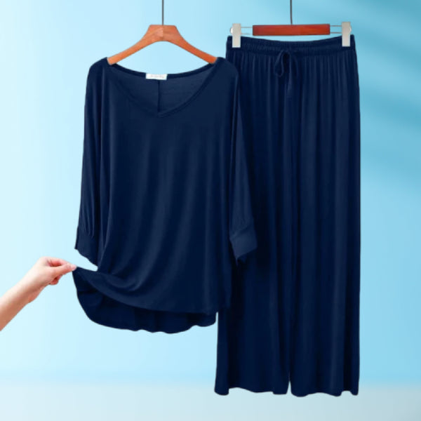 Blue V-Neck Women Night Suit PJ Set ARTICLE NO# 56