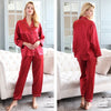 Red Silk Night Suit Turn Down Collar Long Sleeves