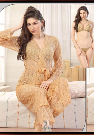 Premium Quality Net Nightwear - 04 Pcs Hot Skin Color