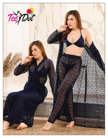 Premium Quality Net Nightwear - 04 Pcs Black