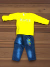 Boss Printed Kids Formal Wear With Denum Paint Yellow Color