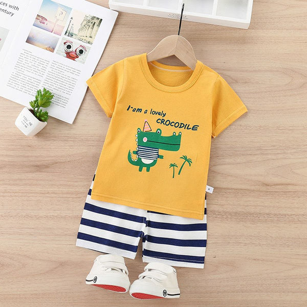 201- Yellow White Crocodile Print Kids Short