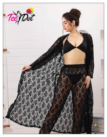 Premium Quality Net Nightwear - 04 Pcs Hot Black