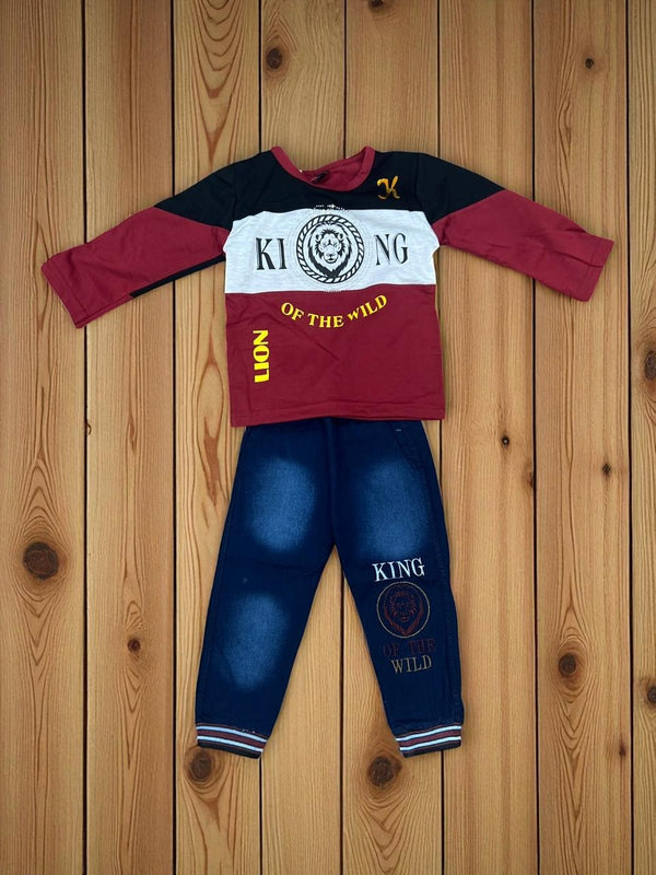 King of the Wild – Blue & Mahroon Printed Kids Suit