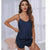 Navy Blue Women Sexy Satin Pajamas Sets Short Sling Top with Cami Shorts