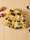 Navy blue excavator print & yellow Short Set
