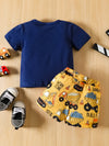 Navy blue excavator print & yellow Short Set