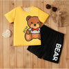 Kids Half Sleeves Short Yellow Black Bear Print